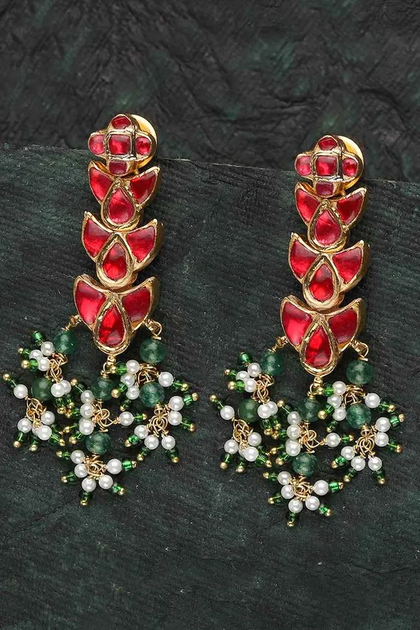 Red Mosaic Green Pirohi Earrings