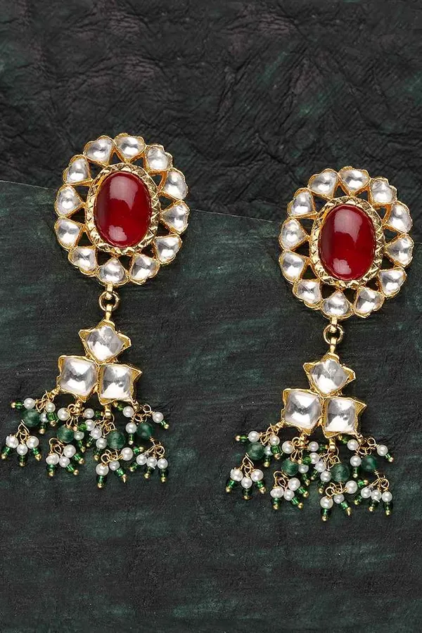 Red & Green Kundan Jadai Nazaakat Earrings