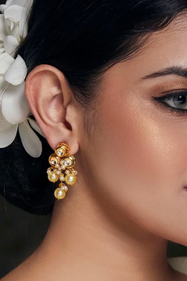 Pearl Triad Kundan Earrings