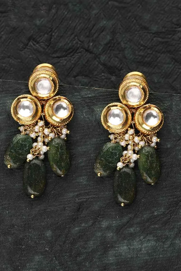Green Triad Kundan Earrings