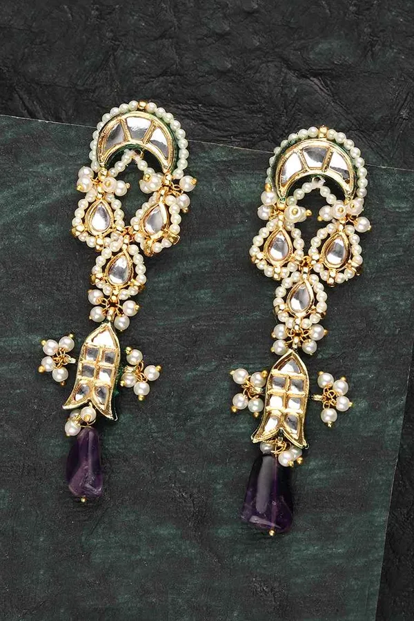 Amethyst Chand Kundan Earrings