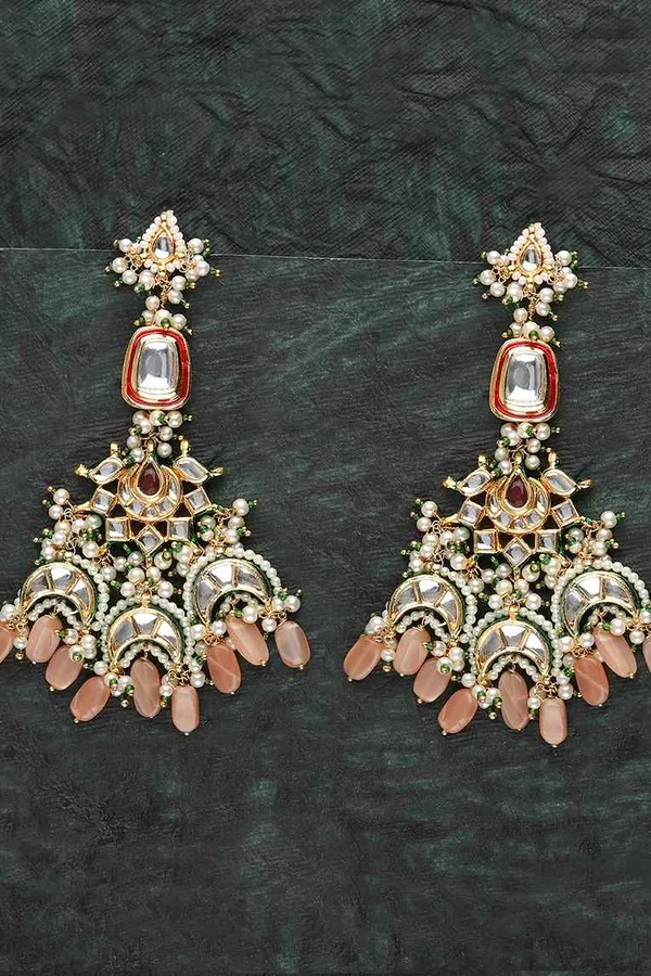 Pink Moonstone Kundan Chandelier Earrings