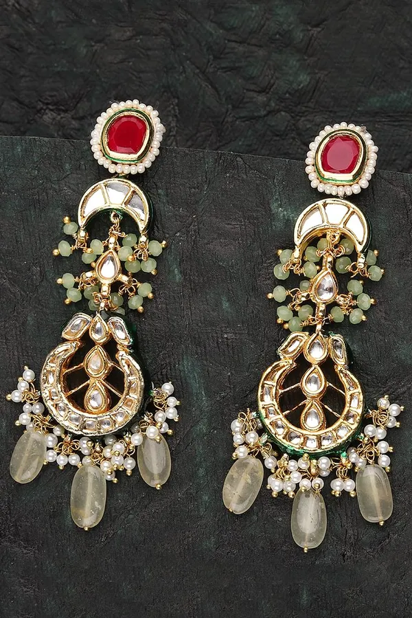 Pink And Mint Green Chandbali Earrings