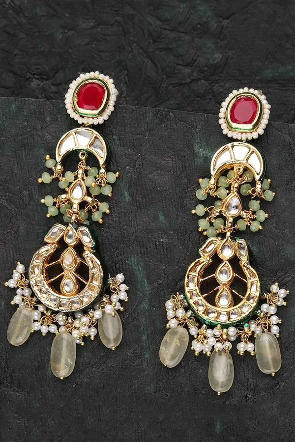 Pink And Mint Green Chandbali Earrings
