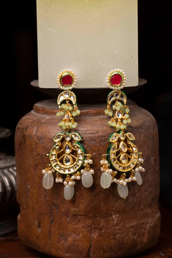 Pink And Mint Green Chandbali Earrings