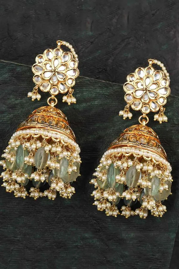 Barium Floral Gold Finish Jhumki Earrings