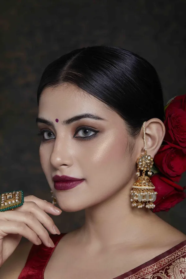Barium Floral Gold Finish Jhumki Earrings