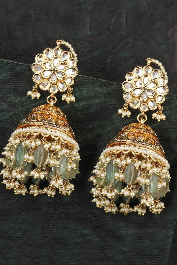 Barium Floral Gold Finish Jhumki Earrings