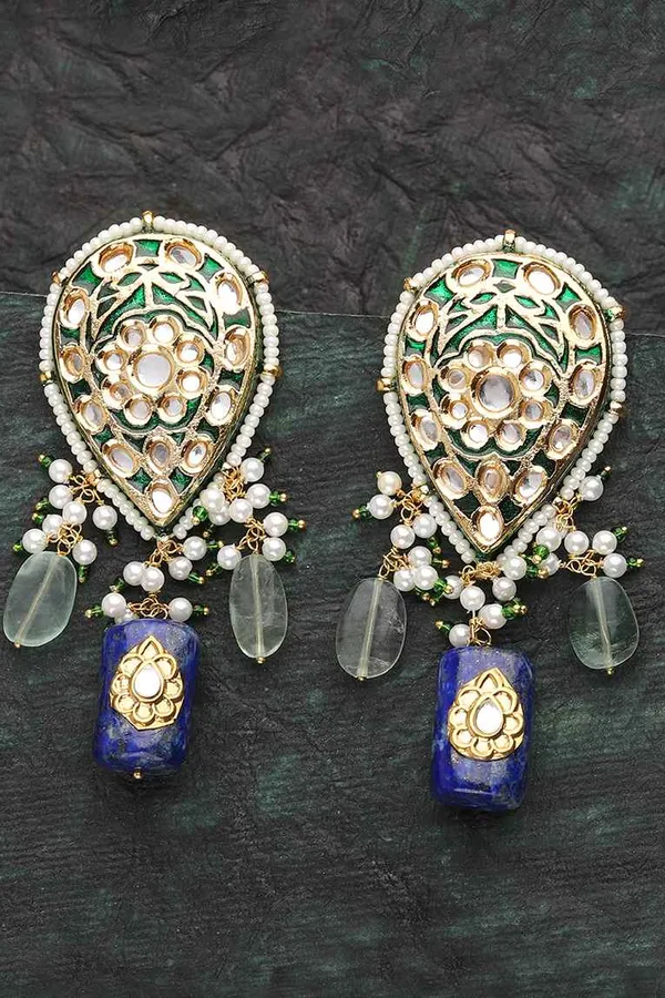 Green Meenakari Ornate Lapis Earrings
