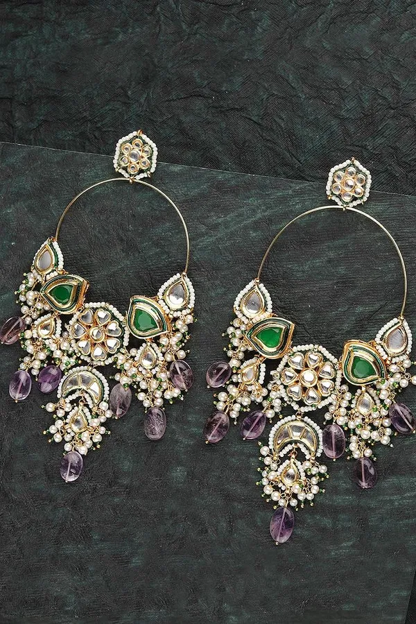 Grapevine Amethyst Kundan & Pearl Chandbali Earrings
