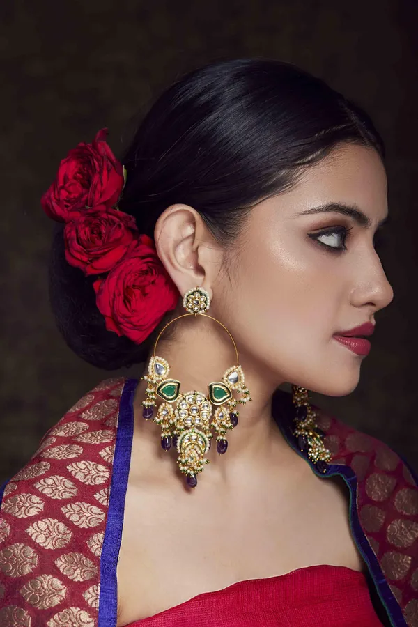 Grapevine Amethyst Kundan & Pearl Chandbali Earrings