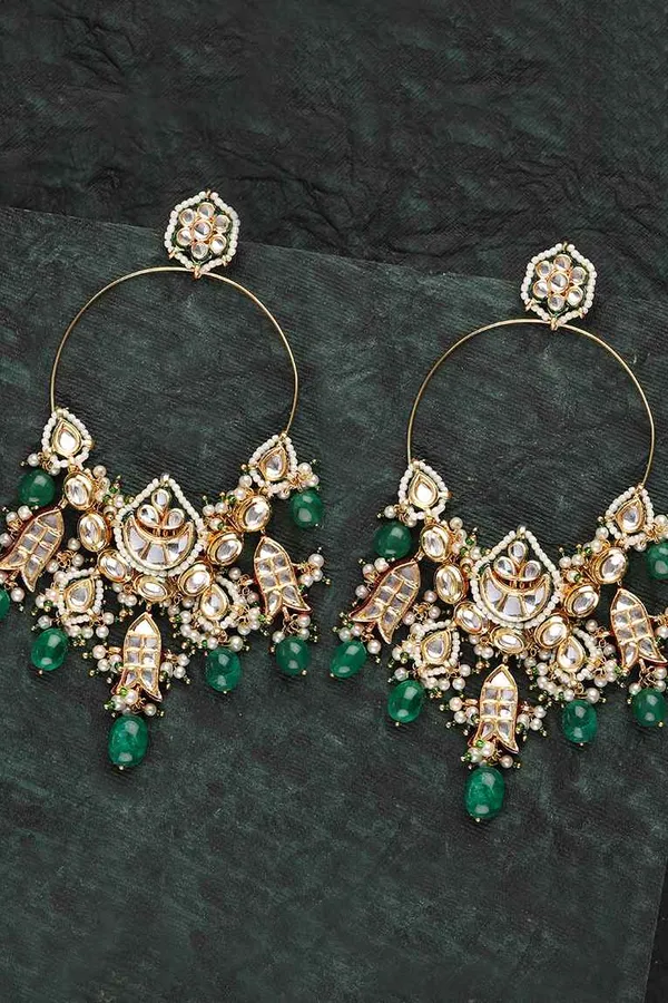 See Green Kundan Chandbali Earrings