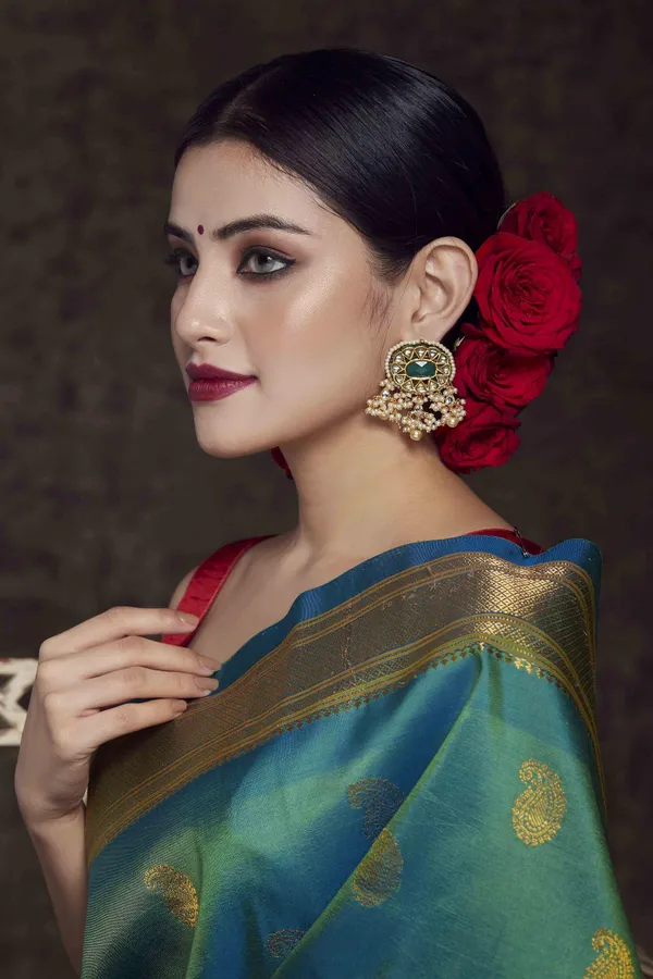 Pearled Green & White Kundan Earrings