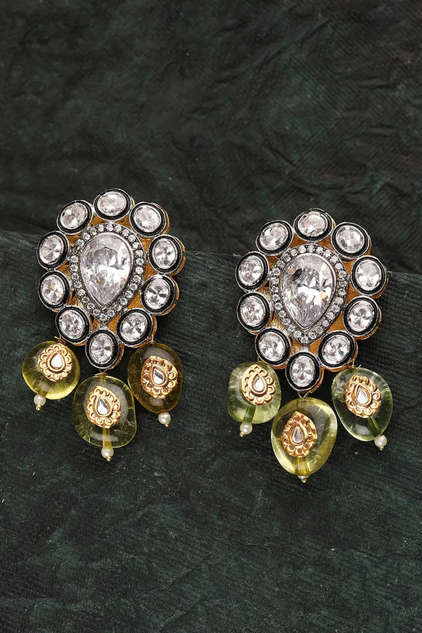 Zirconia Detail Olive Stud Earrings