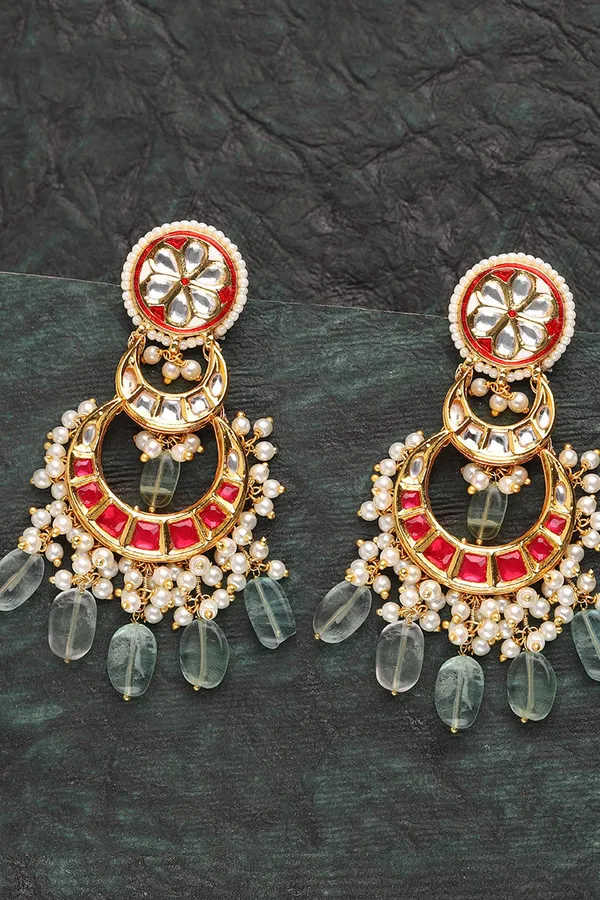 Red Chandbalis with Barium Drops Earrings