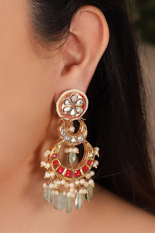 Red Chandbalis with Barium Drops Earrings
