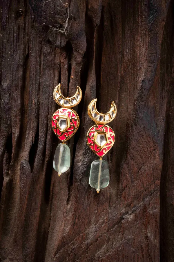 Red Crescent Barium Drop Earrings