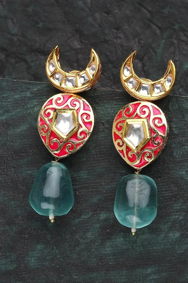 Red Crescent Barium Drop Earrings