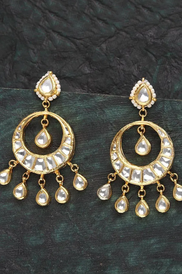Classic White Kundan Chandbali Earrings