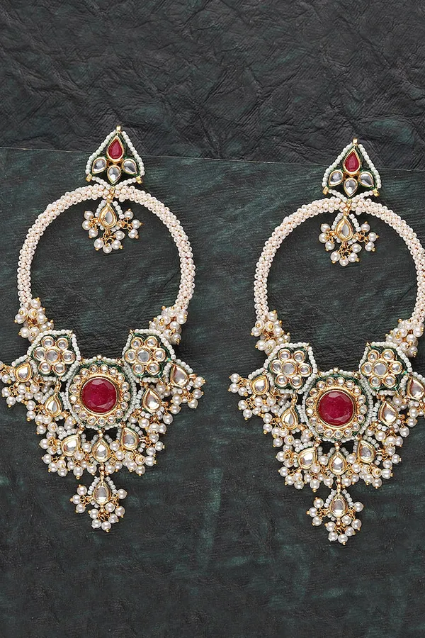 Red Kundan Pearls Chandelier Chandbalis