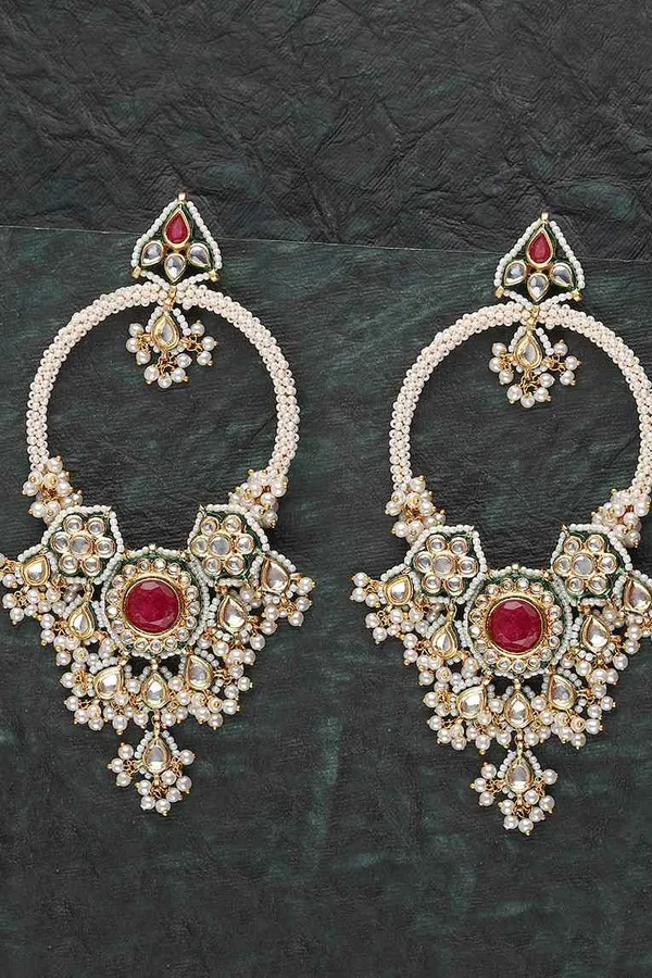 Red Kundan Pearls Chandelier Chandbalis