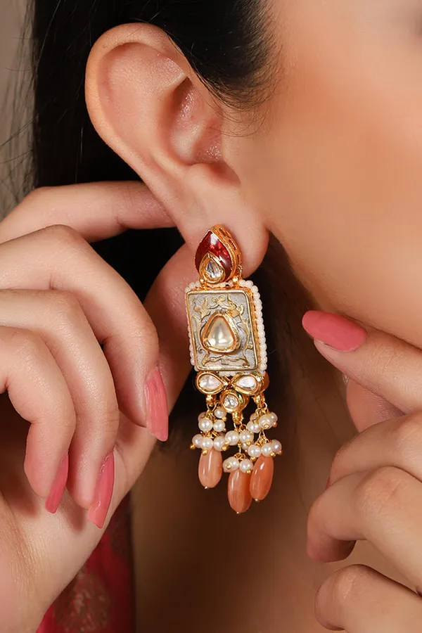 Grey Meena Pink Drop Earrings