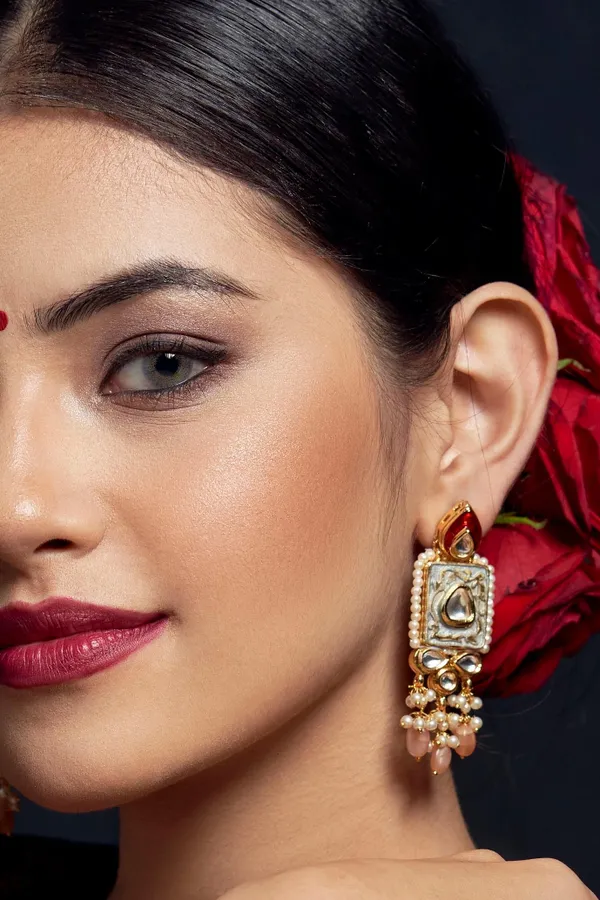 Grey Meena Pink Drop Earrings