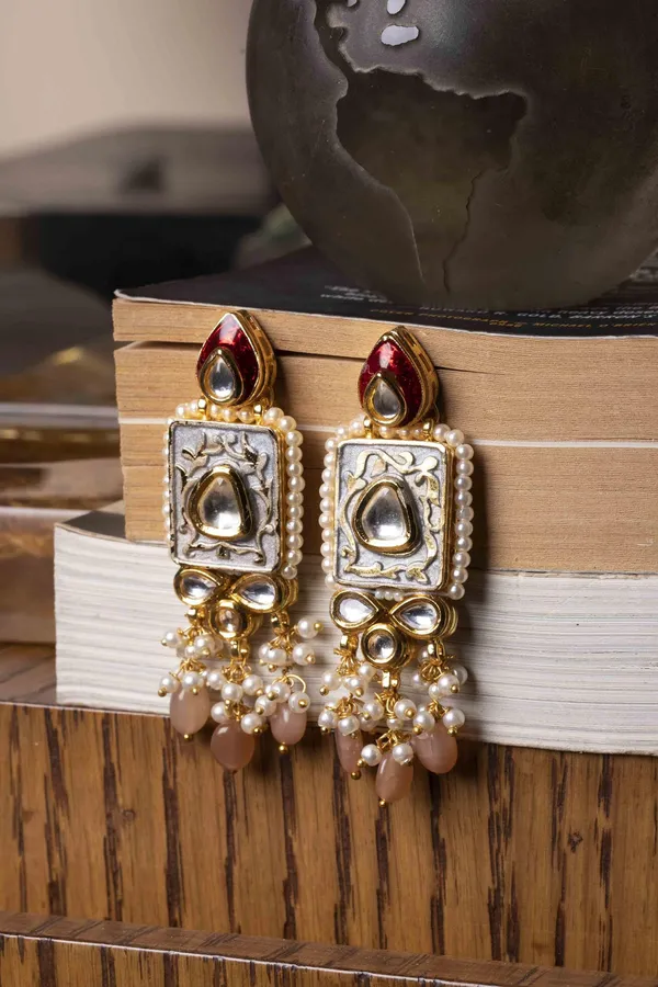 Grey Meena Pink Drop Earrings