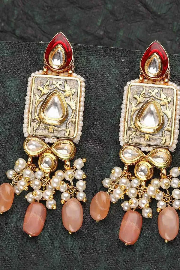 Grey Meena Pink Drop Earrings