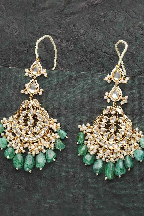 Green And Gold Chandbali Earrings