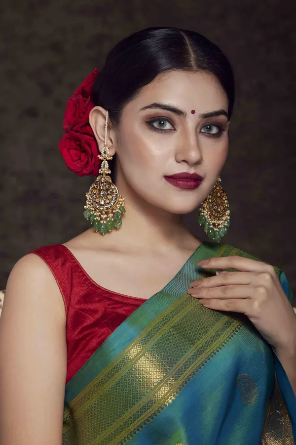 Green And Gold Chandbali Earrings