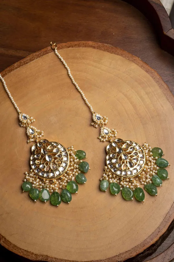 Green And Gold Chandbali Earrings