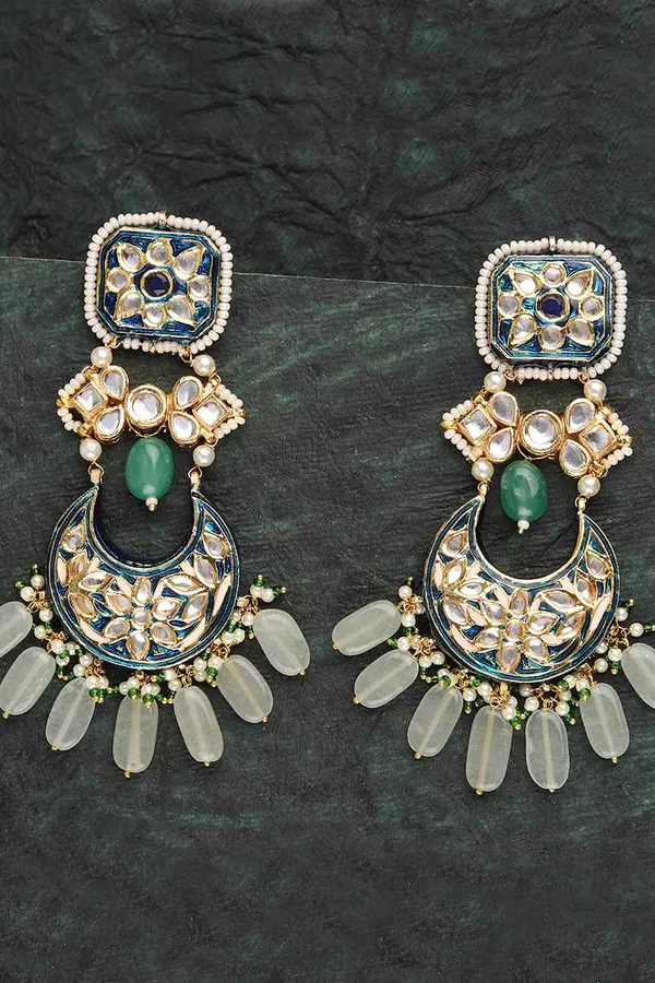 Green & Blue Meenakari Kundan Dangler Earrings