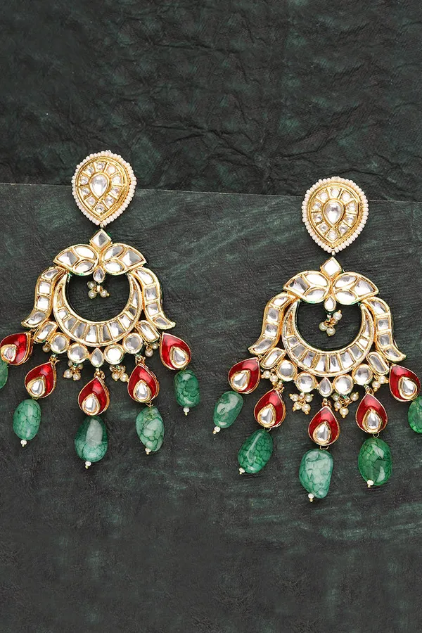 Red And Green Moon Drop Earrings