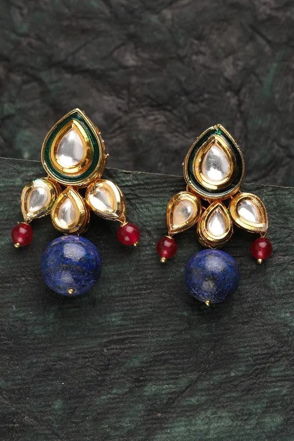 Round Blue Drop Earrings