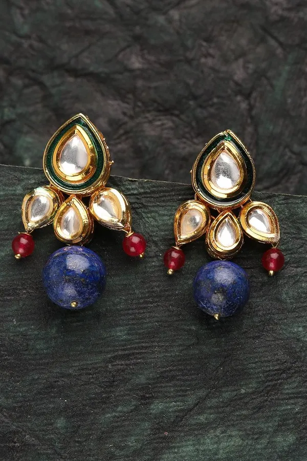 Round Blue Drop Earrings