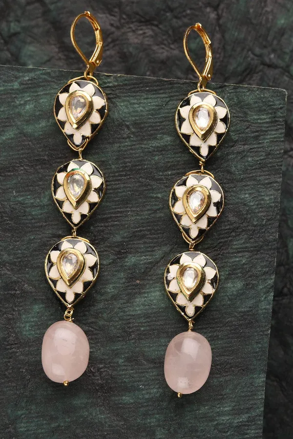 Triple Black Rose Quartz Danglers