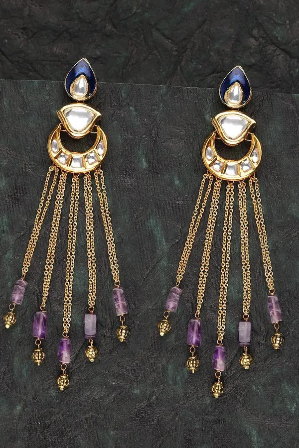 Blue Meenakari with Purple Drops Dangler Earrings