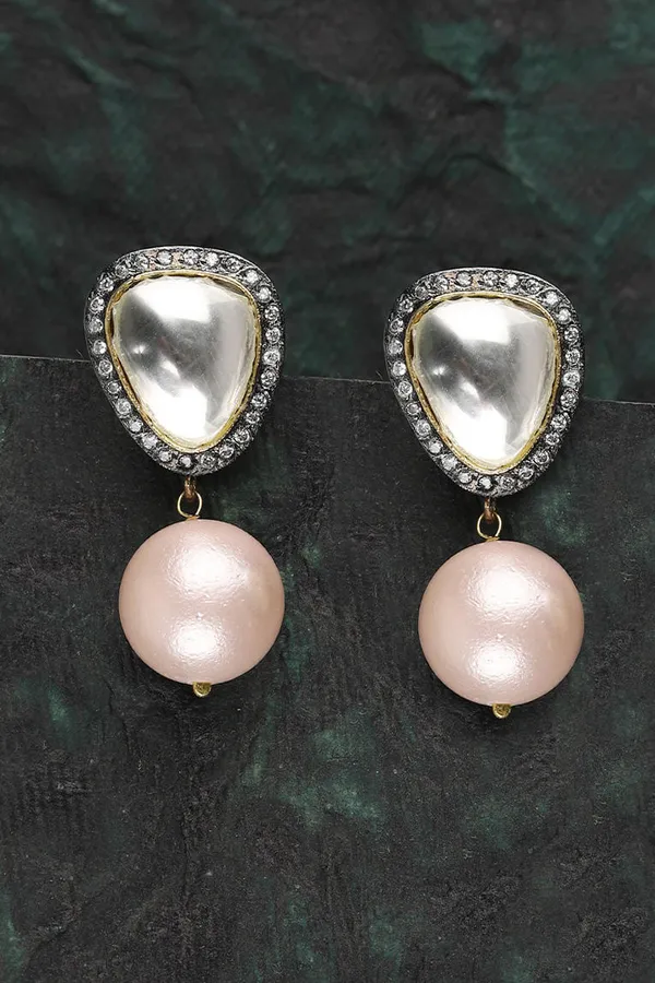Pink Pearl with Zirconia Kundan Earrings