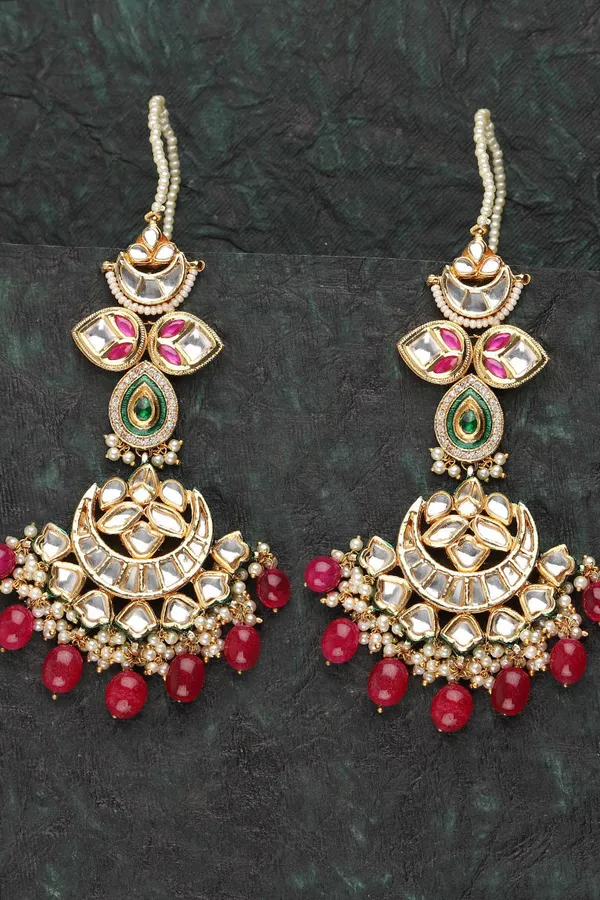 Red Jade & Pearls Kundan Chandbali