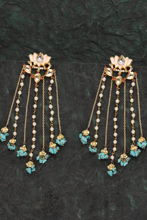 Pink Lotus Turquoise Beads Dangler Earrings