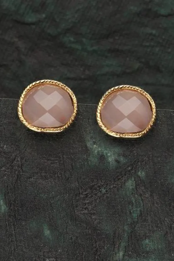 Rose Quartz Gold Finish Stud Earrings