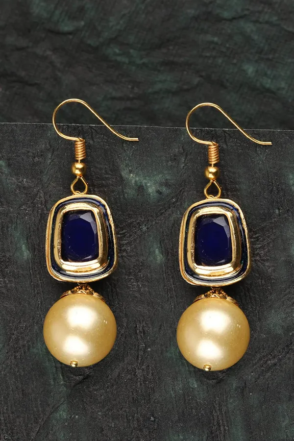 Navy Blue Pearl Drop Earrings