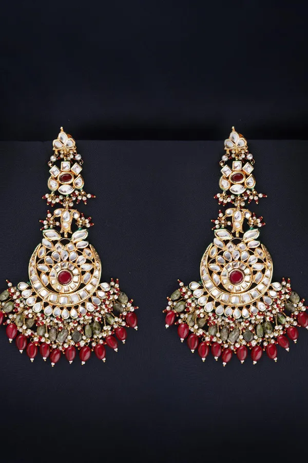 Red Olive Green Chanbali Earrings