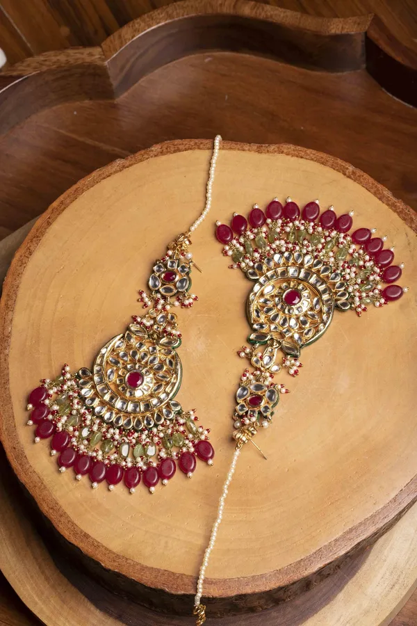 Red Olive Green Chanbali Earrings