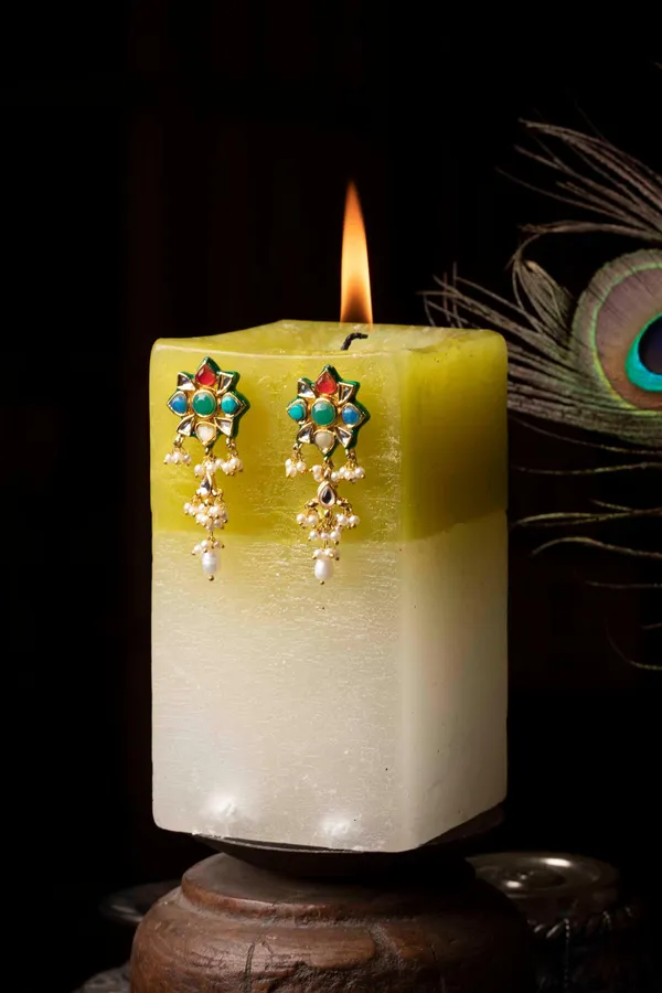 Panchratna Floral Motif with Pearls Earrings