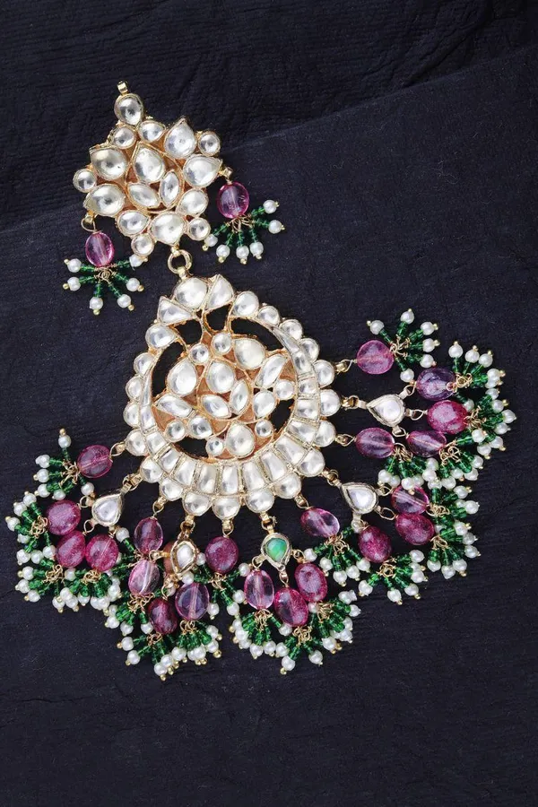 Blush Pink with Green Moti Jadai Earrings