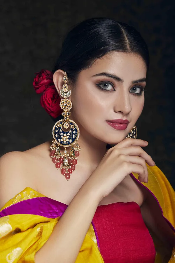 Shades Of Blue Chandbalis With Pink Drops Earrings