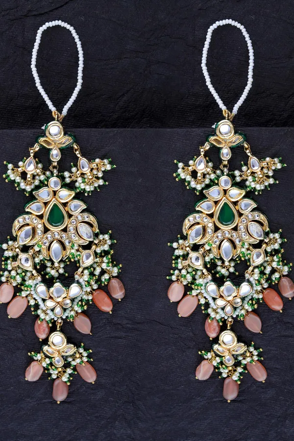 Green Pink Moonstone Tree Earrings