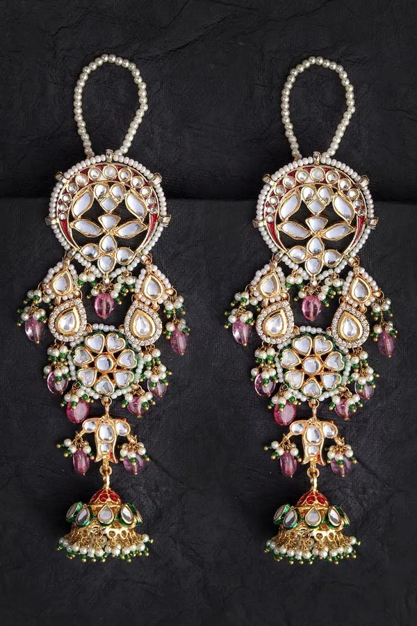 Laal Mehal Pink Tourmaline Kundan Earrings